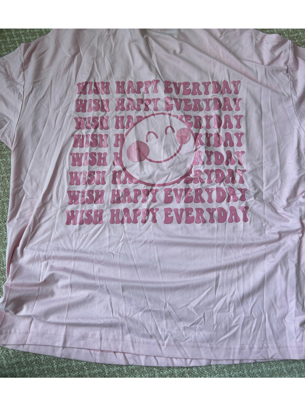 SHEIN Pink Smiley Graphic Bedding with Repeating Text
